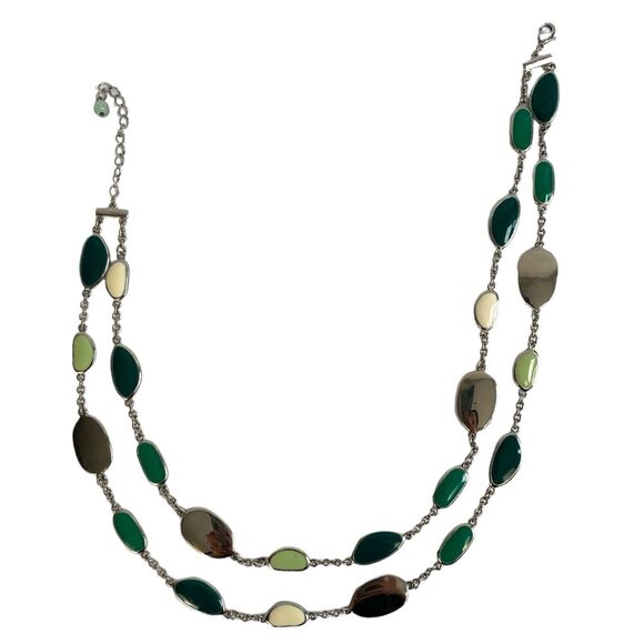 Silver Tone Double Strand Layered Jewelry  Necklace Multicolor Pebbles A14Q - Picture 1 of 8